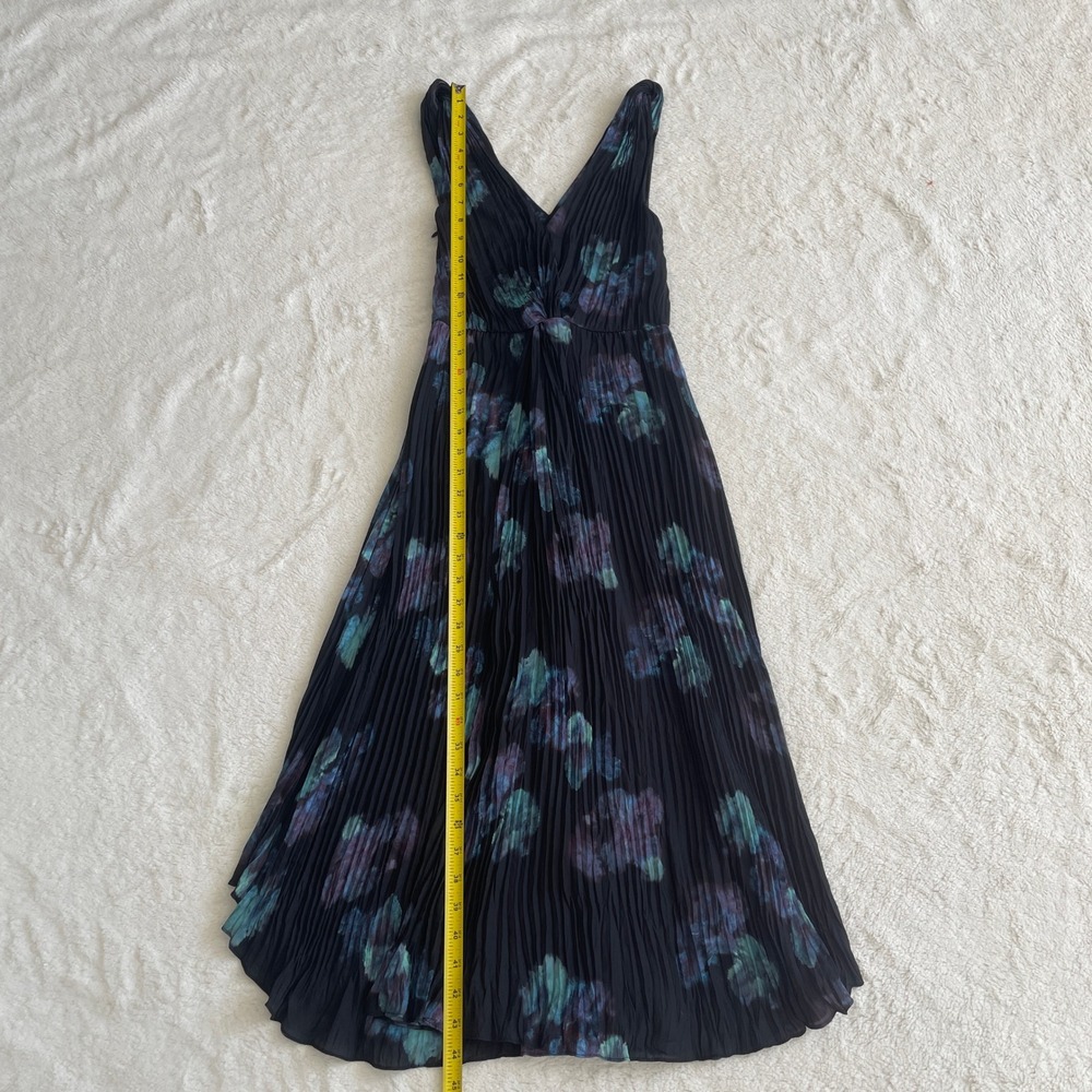 NWT Vince Painted Floral Twist Front Sleeveless Crinkle Dress Black Multi Size 0 - Picture 11 of 13